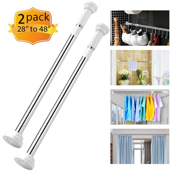 Racdde Tension Rod 28 to 48 Inches - Stainless Steel 1" Round Shower Tension Rods Tension Curtain Rod Spring Tension Rods Adjustable Closet Rod 2 Pack 