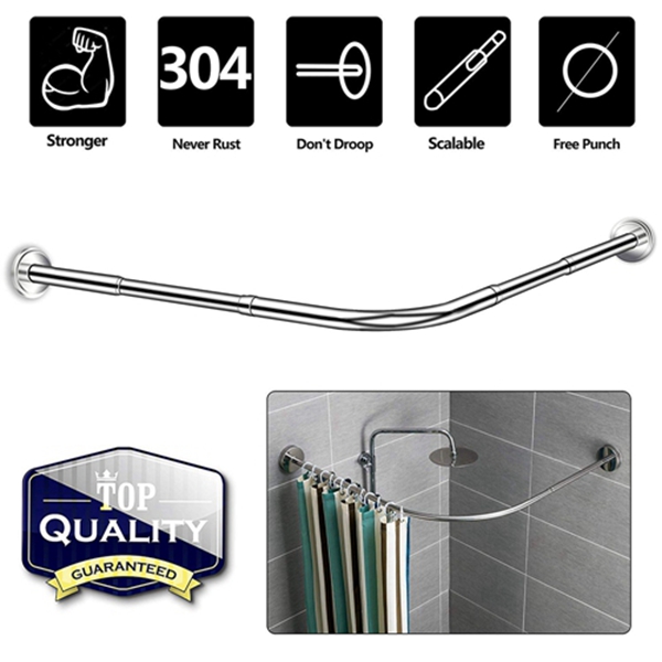 Curved Shower Rod,L Shaped,Corner Shower Curtain Rods,Adjustable 27.55"-39.37"x 43.3"-66.92" 