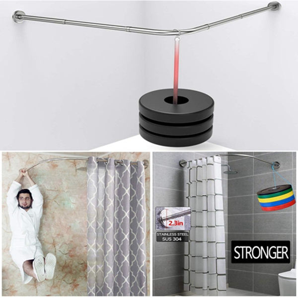 Racdde Stretchable Corner Shower Curtain Rod - Drill Free Install 304 Stainless L Shaped 23.6-35.4" x 40-67",for Bathroom, Clothing Store（Free Curtain Hook ） 