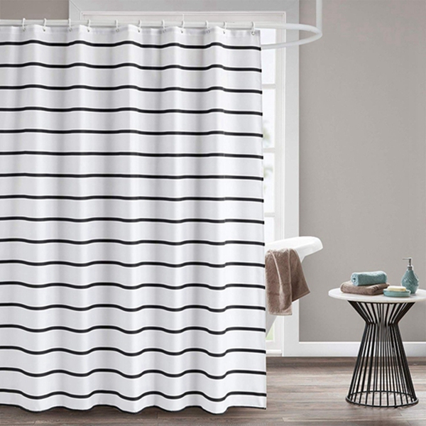 Racdde Fabric Shower Curtain, 60 x 72 Black and White Striped Geometric Cloth Shower Curtains for Bathroom Monogrammed Simply Design, Heavy Weighted and Waterproof 