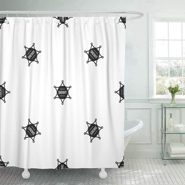 Racdde 66"x72" Shower Curtain Waterproof America Sheriff Badge Pattern in Black Color Any Design Geometric American Crime Home Decor Polyester Fabric Adjustable Hook Set 