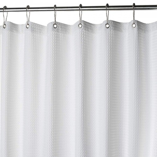 Racdde White Fabric Shower Curtain for Bathroom - Spa, Hotel Luxury, Waffle Weave Square Design, Water Repellent, 72" x 72" for Decorative Bathroom Curtains 