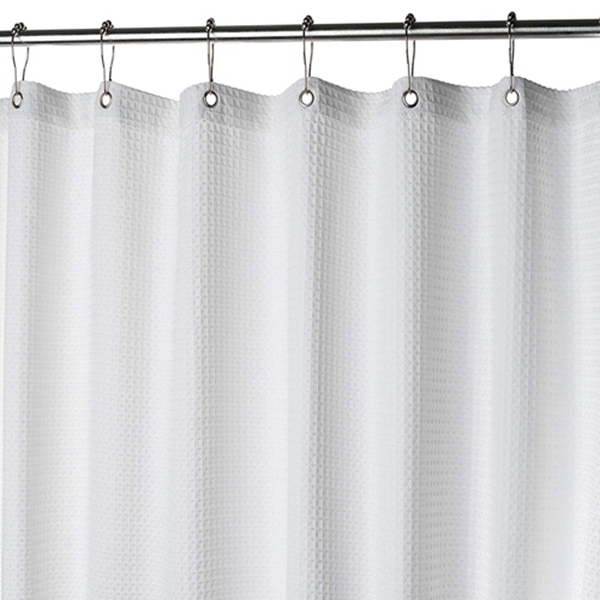 Racdde White Fabric Shower Curtain for Bathroom - Spa, Hotel Luxury, Waffle Weave Square Design, Water Repellent, 72" x 72" for Decorative Bathroom Curtains 