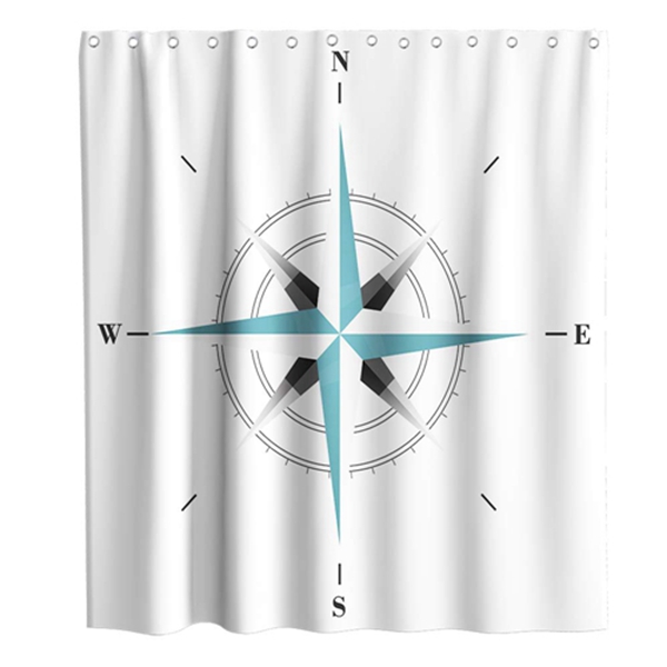 Racdde Nautical Compass Coastal Theme Fabric Shower Curtain Sets Boys Ocean Bathroom Decor with Hooks Waterproof Washable 70 x 70 inches Teal Black and White 