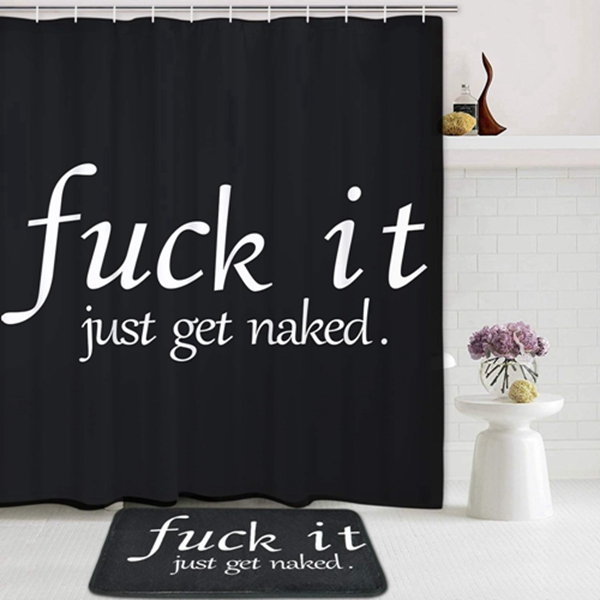 Racdde Black and White Shower Curtain Set with Non-Slip Bathroom Mats, Funny Quotes Shower Curtains with 12 Hooks, Durable Waterproof Bath Curtain