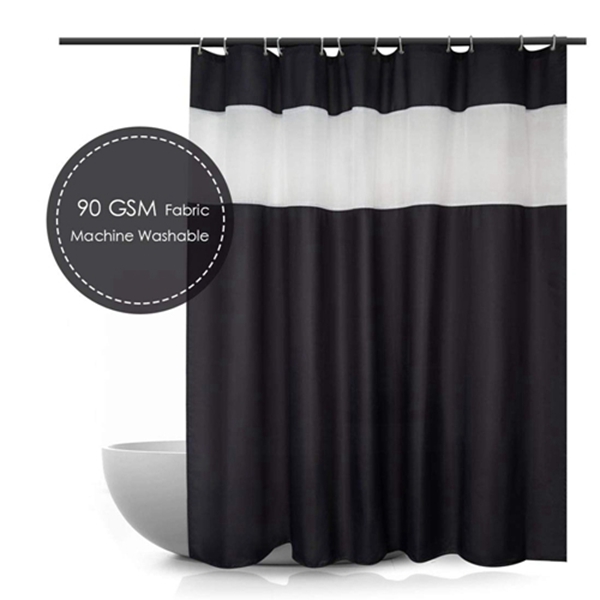 Racdde Stall Shower Curtain 36 x 72, Bathroom Fabric Shower Curtain or Liner, Top Tulle Design Washable Bath Curtain with Reinforced Buttonholes, Black 