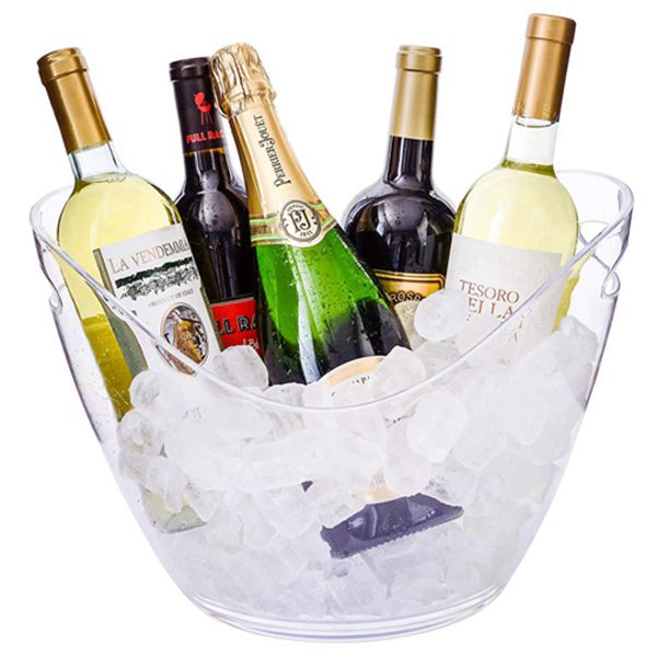 Racdde Ice Bucket Clear Acrylic 8 Liter Plastic Tub For Drinks and Parties, Food Grade, Holds 5 Full-Sized Bottles and Ice