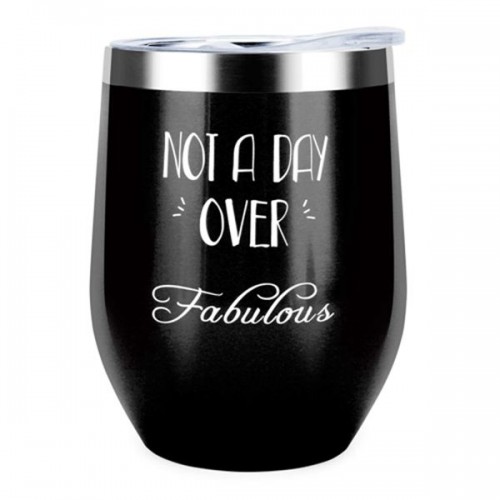 Racdde Not a Day Over Fabulous | Funny Birthday Gifts for Women,12 oz Stemless Wine Tumbler Insulated Stainless Steel Tumbler with Lid for Wife, Mom, Daughter, Aunt, Friends,Coworkers,BFF 