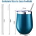 Racdde 12 oz Stainless Steel Stemless Wine Glass Tumbler with Lids and Straws, Unbreakable Double Wall Cup Insulated Tumbler for Wine, Coffee, Drinks, Cocktails, Champagne(Blue Green) 
