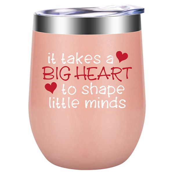 Racdde It Takes a Big Heart to Shape Little Minds - Teacher Appreciation Gifts - Funny Best Teacher Gifts for Women - Thank You, Back to School, Birthday Wine Gifts for Teachers -  Wine Tumbler Cup 