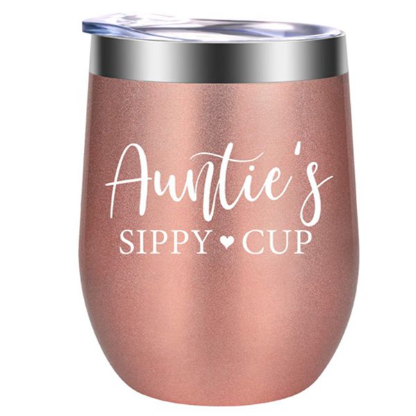 Racdde Auntie’s Sippy Cup - Great Aunt Gifts - Funny 21st 30th 40th 50th 60th 70th Birthday Gift for Aunt - Best Pregnancy Announcement, Baby Shower Gift for Sister, New Aunt, Women - GSPY 12oz Wine Tumbler 