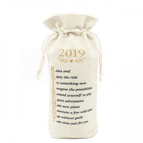 Racdde Retirement Gift Wine Bags-Presents for Retired Coworker Gift for Retired Teacher Women Gift for Retired Boss-Cotton linen Drawstring Wine bags 