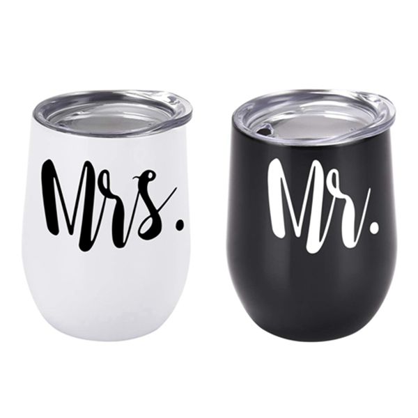 Racdde Mr and Mrs Wine Tumbler Set, Wedding Wine Tumbler Gift, 12 Oz Insulated Stainless Steel Wine Tumbler for Newlyweds Couples Wife, Wedding Tumbler Gift for Bridal Showers Engagement, Set of 2 