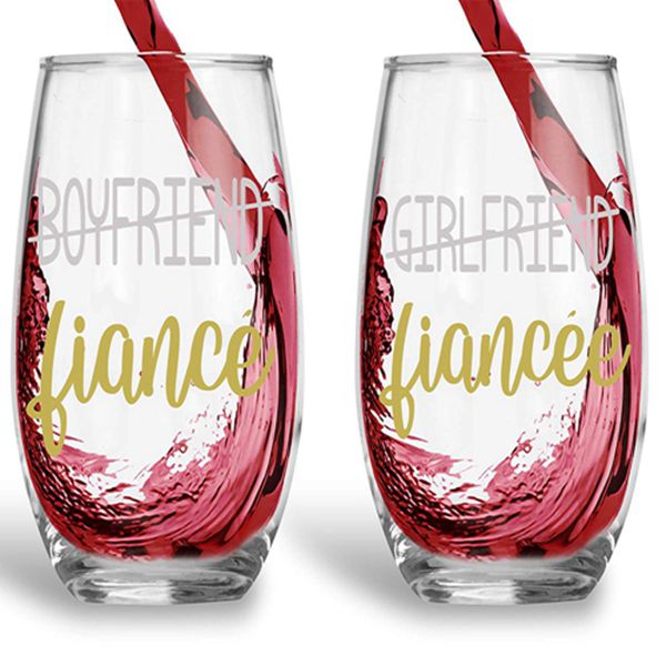 Racdde Boyfriend/Fiance - Girlfriend/Fiancee - Funny 15oz Crystal Wine Glass - Stemless Wine Glass Couples Sets - Perfect idea for Bridal and Engagement Gifts 