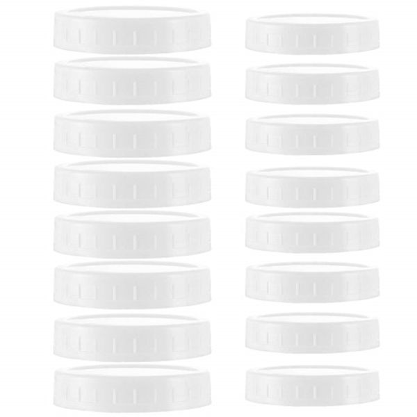 Racdde 16Pcs Plastic Mason Jar Lids - 8 Regular Mouth Lids and 8 Wide Mouth Plastic Storage Caps for Mason Jars, White
