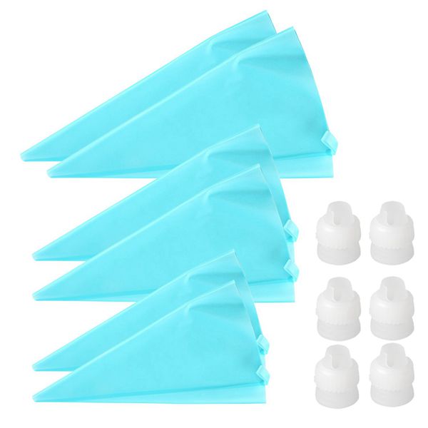 Racdde 6Pcs Pastry Bag Set Premium Silicone 3 Sizes Reusable Icing Piping Bags (10+12+14) Inches x 2 Baking Pastry Cake/Cupcake Decorating Presses Bags Small Medium and Large - Bonus 6 Icing Couplers