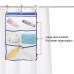 Racdde 6 Pockets Mesh Shower Caddy Bathroom Hanging Mesh Bath Organizer Shower Curtains Rod Hanging Caddies with 3 Hanging Rings and 3 Hooks for Selection, Space Saving, 17 x 26 Inch, Blue