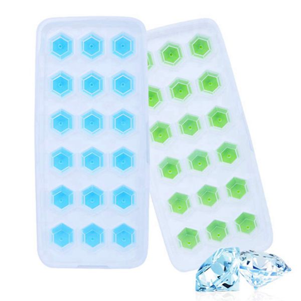 Racdde Ice Cube Trays 2-Pack Easy-Release Silicone Ice Cube Molds 36 Diamond Whiskey Ice Cubes Molds With 2 Removable Lids, BPA Free Stackable Reusable and Dishwasher Safe, Green & Blue (36 Ice Cubes)