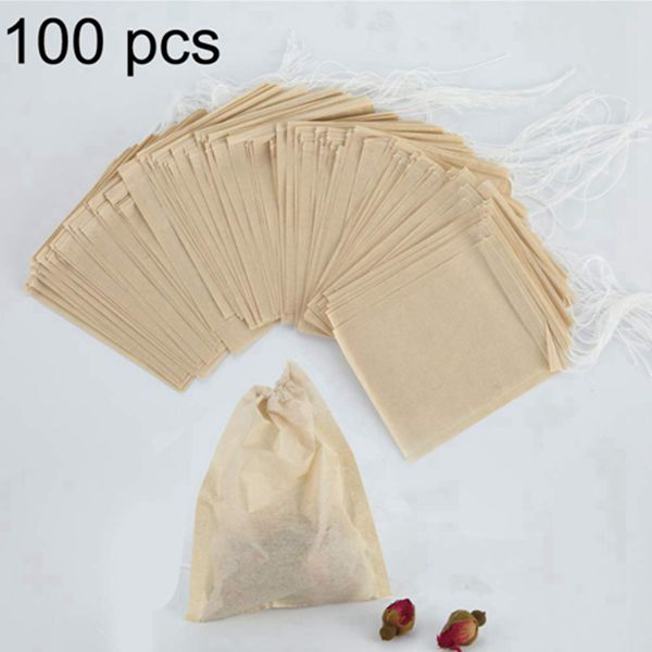 Racdde Tea Filter Bags Large 3.15 x 3.94 inch Pack of 100 Disposable Tea Infuser Natural Unbleached Material Drawstring Seal Tea Bag Empty for Loose Leaf Tea 