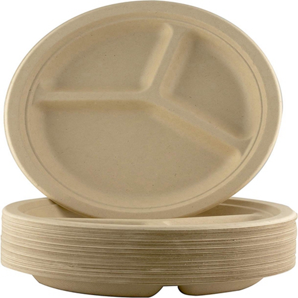 Racdde Restaurant-Grade, Biodegradable 10 Inch 3-Compartment Plates. Bulk 100 Pk. Great for Lunch and Dinner Parties. Disposable, Compostable Wheatstraw Divided Plates are Leakproof and Microwave Safe. 