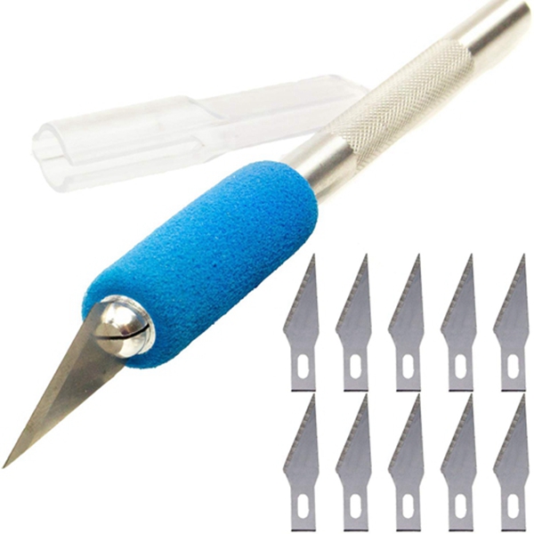 Racdde 10 Blades + Comfort Grip Included with Safety Cap & Rust-Free Aluminum Handle! Great Craft Knives for Scrapbooking/Model Making & Gifts for Hobbyists! (Оne Расk) 