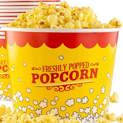 Premium Leak-Free 85 Oz Disposable Popcorn Tub By Racdde . Stackable Buckets With Fun Design. Great For Concession Stands, Carnivals, Fundraisers, School Events, Or Family Movie Nights. (25) 