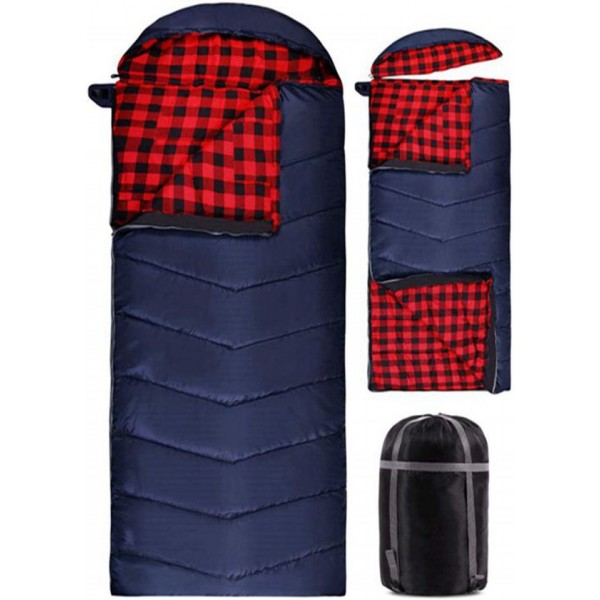 Racdde Cotton Flannel Sleeping Bags for Camping, 41F/5C 3-4 Season Warm and Comfortable, Envelope Blue with 2/3/4lbs Filling (75"x33") 