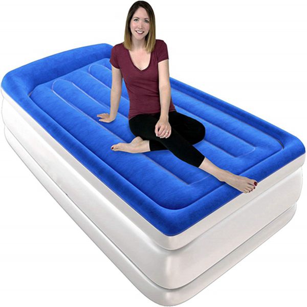 Racdde Pillow Top Twin Air Mattress with Built-in Pump Luxury Custom Beam Airbed Twin Size, Raised Double High Elevated Blow Up Mattress Inflatable Twin Size For Home Camping Travel 