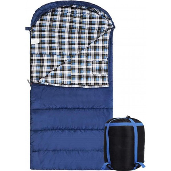 Racdde Cotton Flannel Sleeping Bag for Adults, 23/32F Comfortable, Envelope with Compression Sack Blue/Grey 2/3/4lbs (91"x35") 