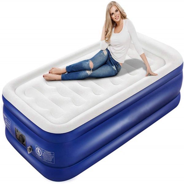 Racdde Twin Air Mattress with Built-in Pump & Pillow, Inflatable 18" Elevated Airbed with Soft Flocked Top, Air Mattress for Guests, Camping with 2-Year Guarantee - 74 x 39 x 18 Inches 