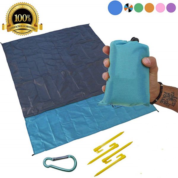 Racdde Sand Free Compact Beach Blanket - Pocket Picnic Sheet For Outdoor Multiple Use | Best Mat For Travel & Festivals, Soft & Quick Drying With 4 Portable Tent Pegs and a Unique Gift Box 