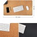 Racdde Eco-Friendly Natural Cork & Leather Double-Sided Office Desk Mat 31.5" x 15.7" Mouse Pad Smooth Surface Soft Easy Clean Waterproof PU Leather Desk Protector for Office/Home Gaming (Black) 