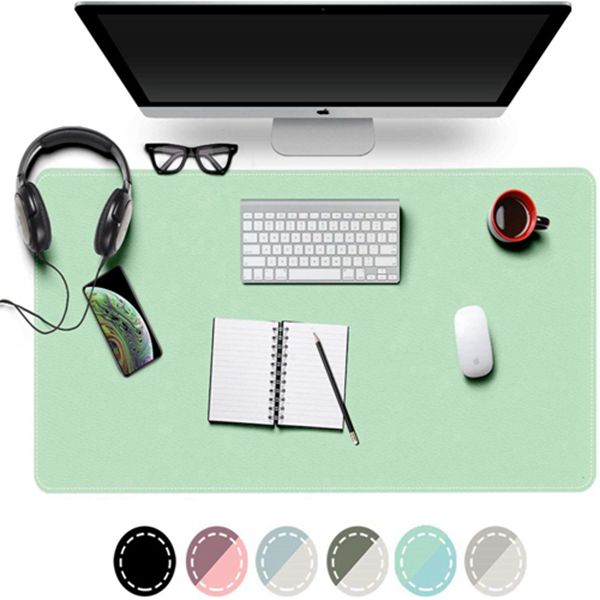 Racdde Waterproof Desk Pad Protector, 2019 Sewing Reinforcement Dual Sided PU Leather Mouse Mat Desk Blotter Pad, Desk Writing Mat for Office/Home (Green/Blue, 31.5x15.7x0.1inch) 