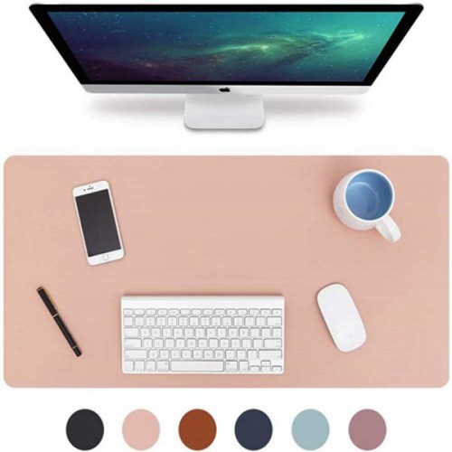  Racdde Desk Pad, Office Desk Mat, 31.5" x 15.7" PU Leather Desk Blotter, Laptop Desk Mat, Waterproof Desk Writing Pad for Office and Home, Dual-Sided (Pink/Silver) 