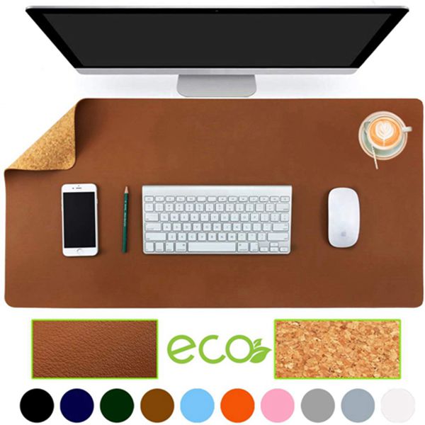 Racdde Eco-Friendly Natural Cork & Leather Double-Sided Office Desk Mat 31.5" x 15.7" Mouse Pad Smooth Surface Soft Easy Clean Waterproof PU Leather Desk Protector for Office/Home Gaming (Brown) 
