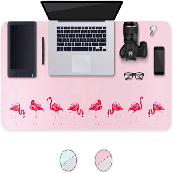 Racdde Office Desk Pad,Home Desk Mat - Dual Sided Waterproof PU Leather - Extended Mouse Pad for Gaming - Smooth Writing Blotter - Desk Decor Non-Slip Spill-Resistant (Pink-Flamingo)
