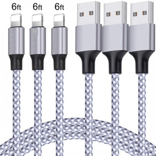 Racdde iPhone Charger 3PACK 6Feet Extra Long Nylon Braided USB Charging Cable High Speed Connector Data Sync Transfer Cord Compatible with iPhone Xs Max/X/8/7/Plus/6S/6/SE/5S iPad 