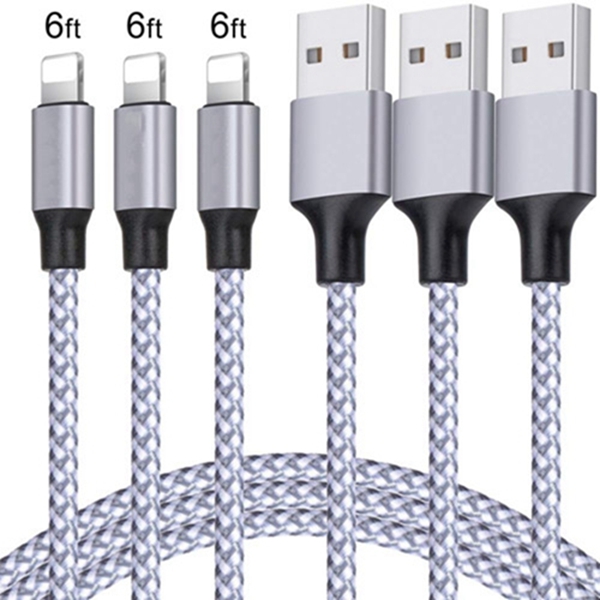 Racdde iPhone Charger 3PACK 6Feet Extra Long Nylon Braided USB Charging Cable High Speed Connector Data Sync Transfer Cord Compatible with iPhone Xs Max/X/8/7/Plus/6S/6/SE/5S iPad 