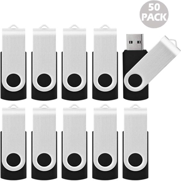 Racdde 50pcs 1GB USB Flash Drive 1 GB Flash Drives 50 Pack Thumb Drive Swivel Memory Stick Jump Drive, Black 