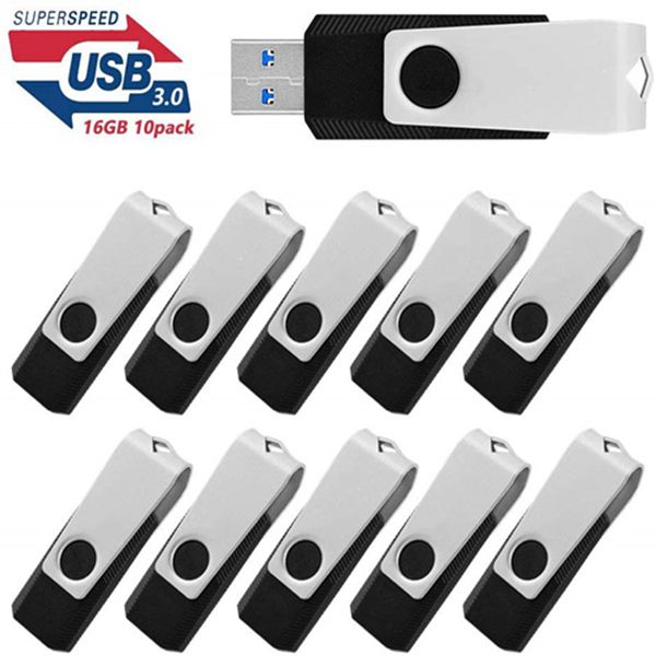 Racdde 16 GB USB Flash Drive 3.0 Flash Drive 10 Pack Thumb Drive Keychain Memory Stick Black 