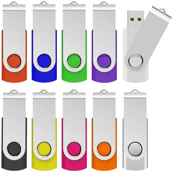 Racdde 2GB Flash Drive 2gb USB Flash Drive 10 Pack Thumb Drive Memory Stick Swivel Jump Drive Keychain Design, Mixcolored 