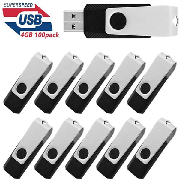 Racdde Bulk USB Flash Drive 100PCS 4GB Flash Drives Thumb Drive Swivel Memory Stick, Black 