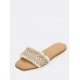      Fringe Trim Raffia Band Shell Detail Flat Sandals