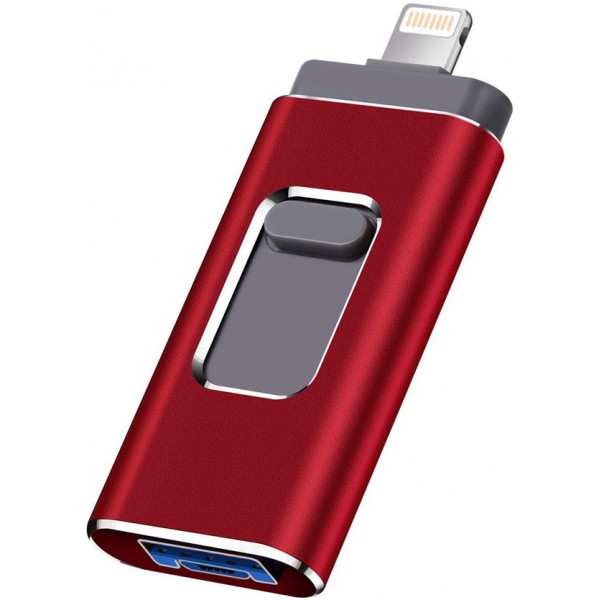 USB Flash Drive Photo Stick 256GB for iPhone, iPhone External Memory for iPhone, Android, PC Photos and Mobile Phone and Computer Compatible 3.0 Flash Drive Racdde (red -256GB) 