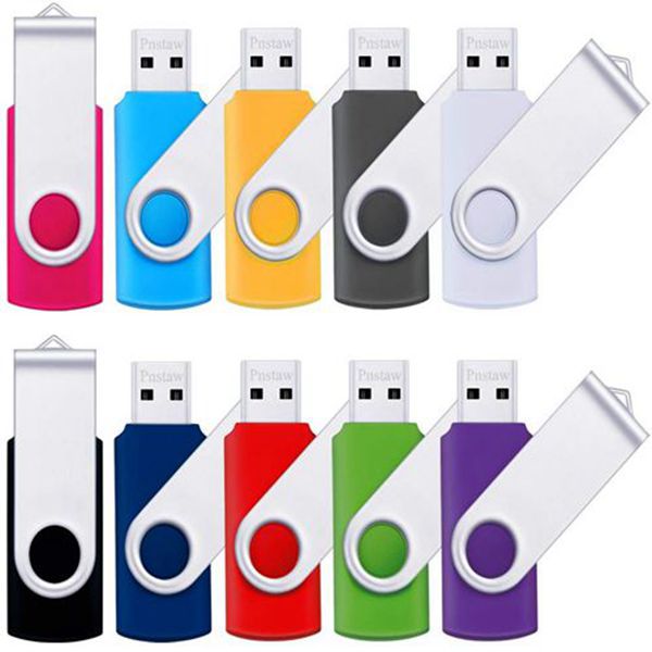 Flash Drive 16GB USB 2.0 10 Pack Swivel Blank Memory Stick Racdde Bulk Thumb Drive Pen Drives Jump Drive for Data Storage, File Sharing(10 Pack,Multi-Color) (16GB) 