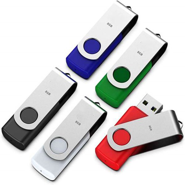 5 X Racdde 8GB USB2.0 Flash Drive Swivel Bulk Thumb Drives Memory Sticks Jump Drive Zip Drive with Led Indicator,Black/Blue/Red/White/Green(8GB,5pack Mix Color) 