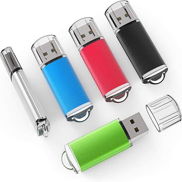 Racdde 5 Pack 32GB USB 2.0 Flash Drive Memory Stick Thumb Drives (5 Mixed Colors: Black Blue Green Red Silver) 