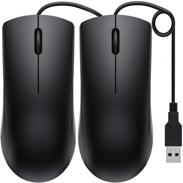 Racdde Computer Mouse 2 Pack, 2019 Upgraded USB Mouse Optical Wired Mouse with 25% Higher Effeciency for Office Work, Compatible with Computer Laptop, PC, Desktop, Windows 7/8/10/XP, Vista and Mac 