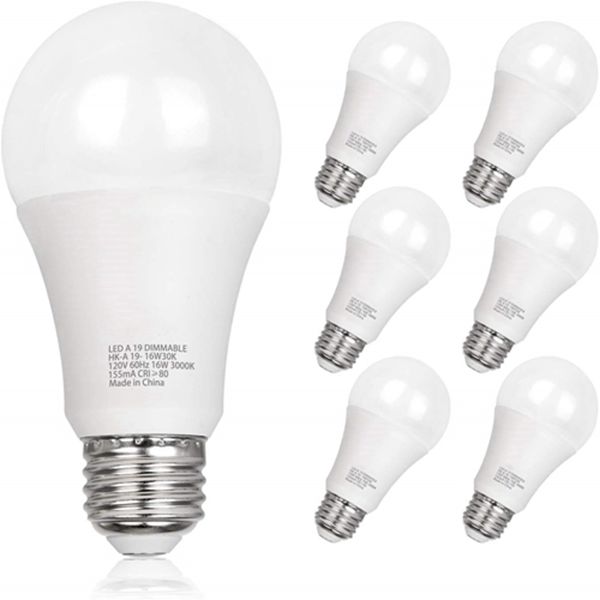 Racdde 100W Equivalent A19 LED Light Bulb, 16W, 5000K Daylight, 1600LM, E26 Medium Base, Dimmable, UL Listed (6 Pack) 