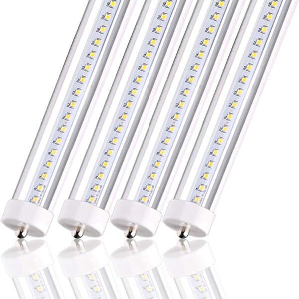 Racdde T8 T10 T12 LED Tube Light 8FT 50W [100W Equivalent] 5000lm 5000K Daylight Clear, FA8 Dual-End Powered Ballast Bypass F96T12 Fluorescent Replacement, Garage, Warehouse, Shop Light-4 PACK 